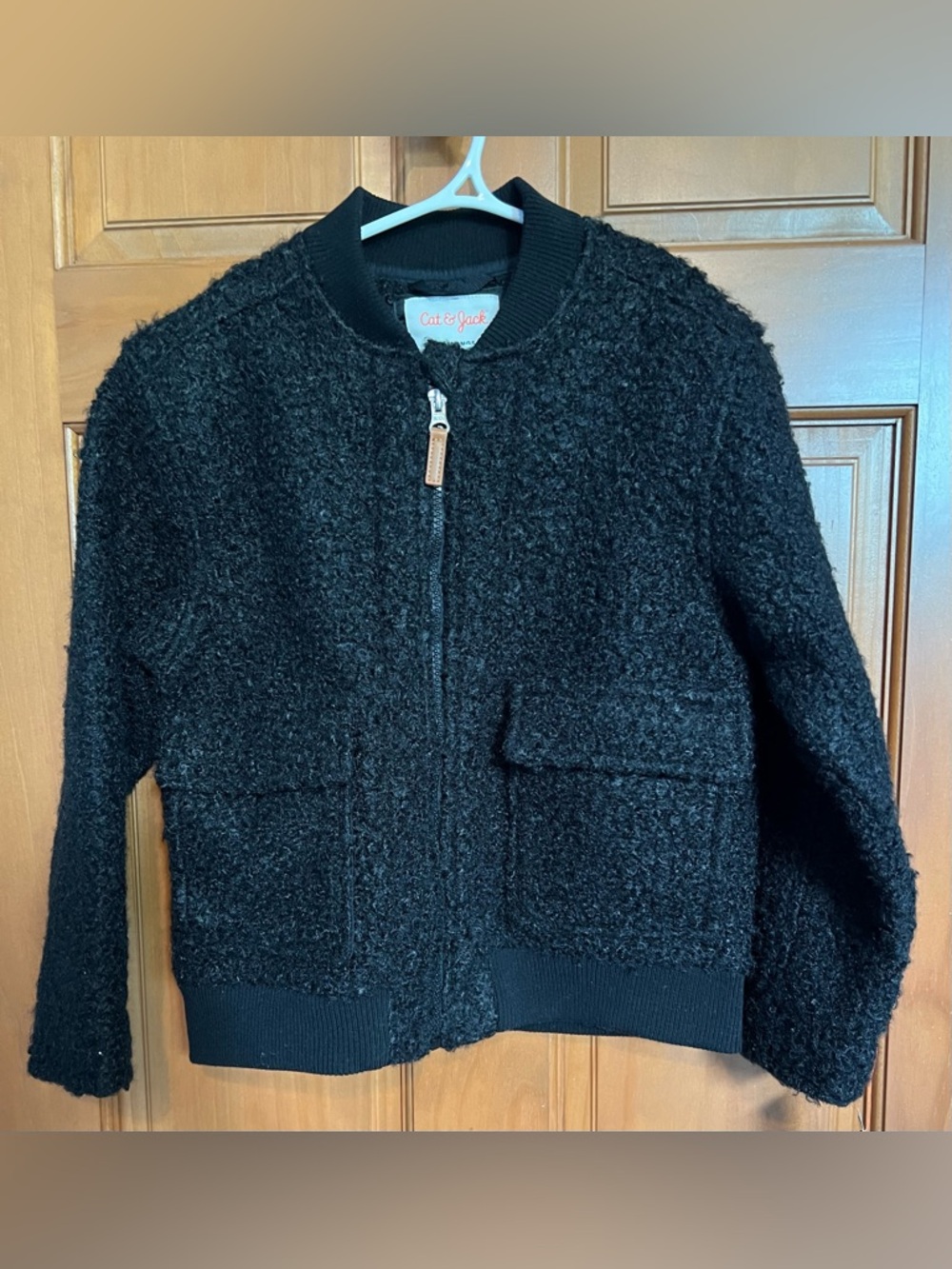 Cat & Jack Black Faux Fur Zip-Up Aviator Jacket